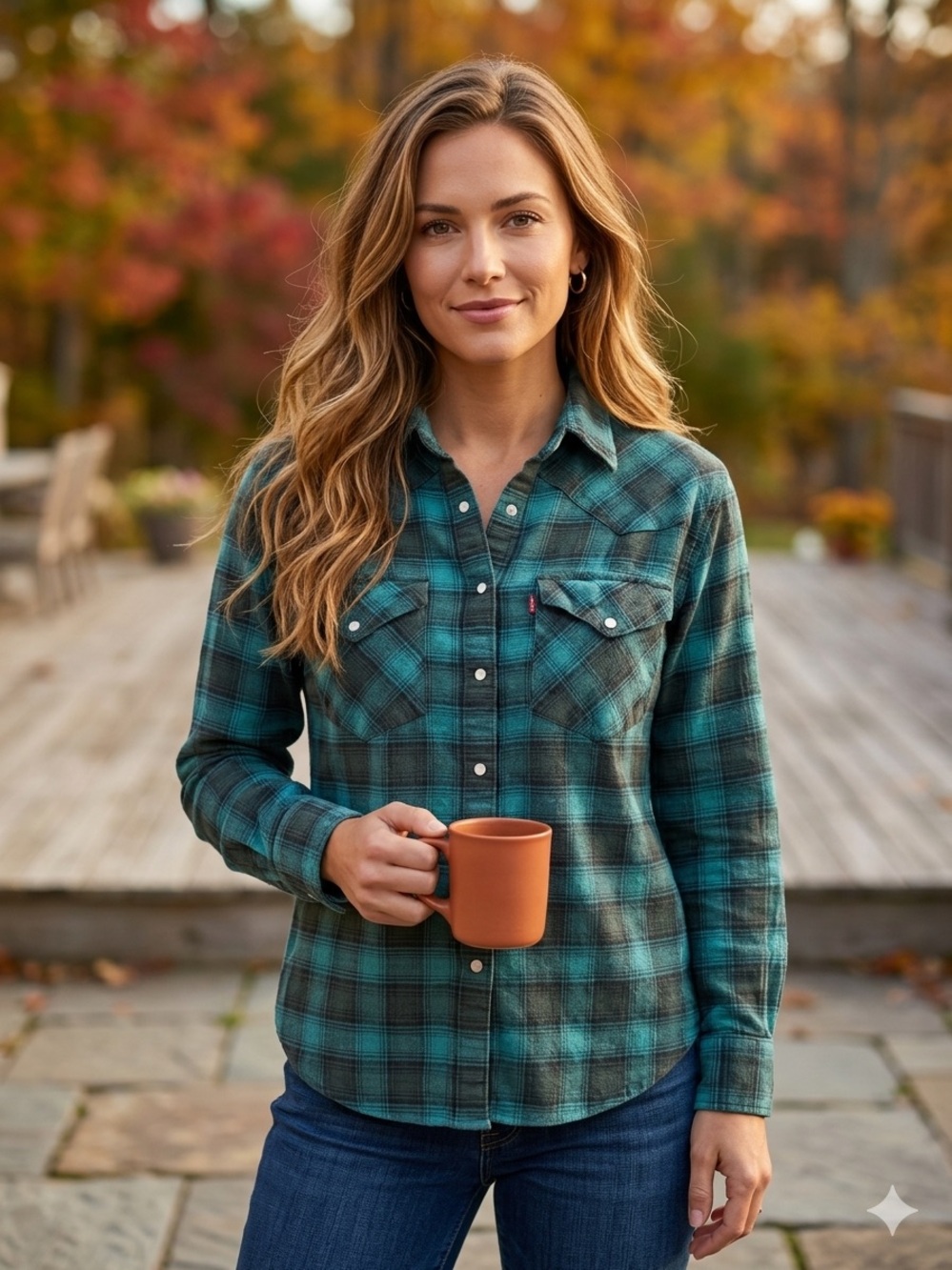 Levi's Teal and Black Plaid Button-Down Shirt
